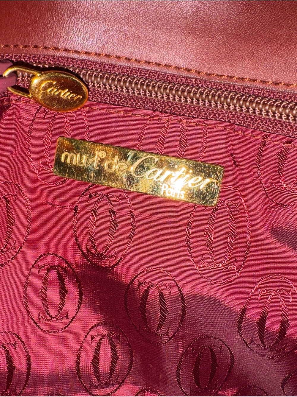 Cartier Men's Wine Burgundy Leather Clutch with Gold Accent - Picture 5 of 6